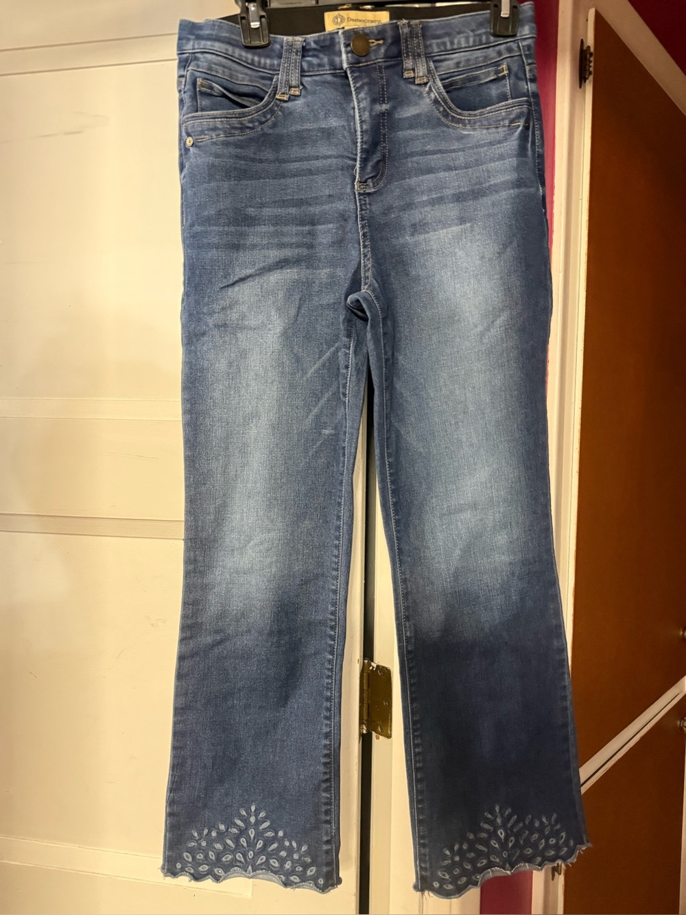 Democracy Blue Women's Mid-Rise Embroidered Hem Jeans